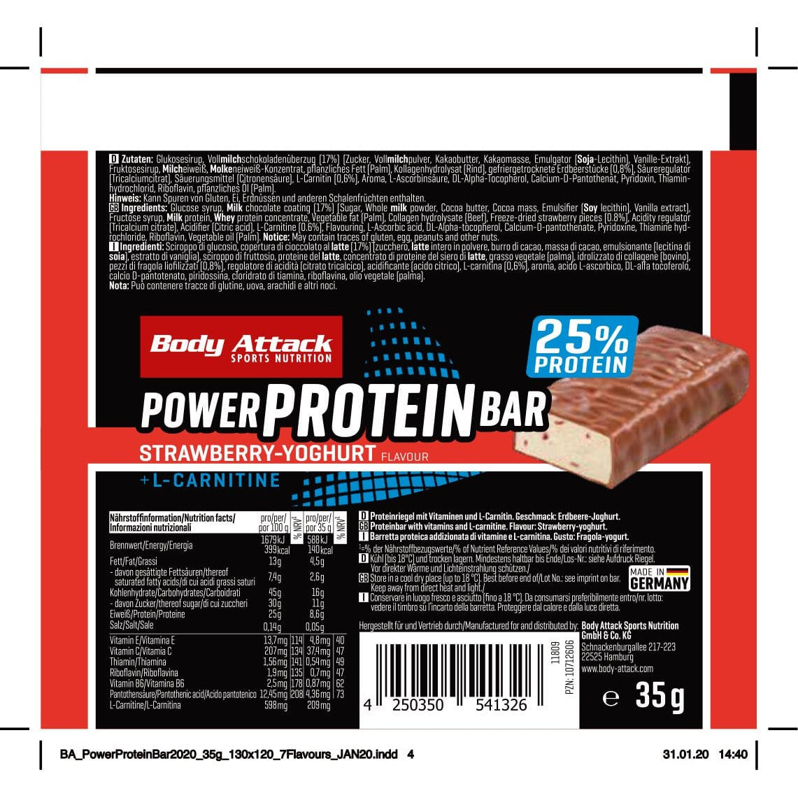 Body Attack Power Protein Bar 24x35g