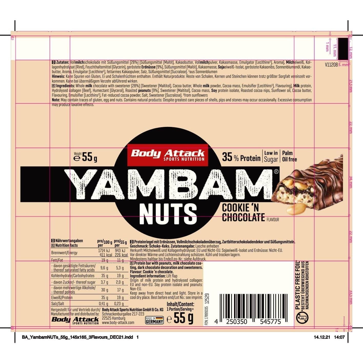 Body Attack YAMBAM NUTS Protein Riegel 15x55g