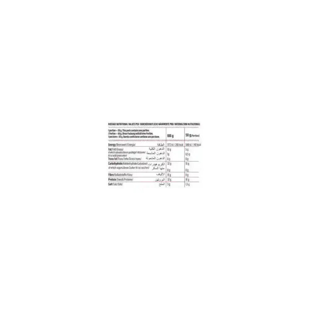 Nutrition info label for Gofitness Protein Puffs in 6x50g box, high protein snack