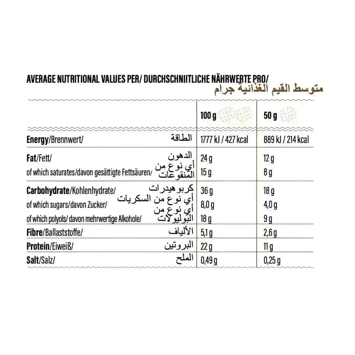 Nährwerttabelle für die Go Fitness Protein Waffel im 12x50g Box