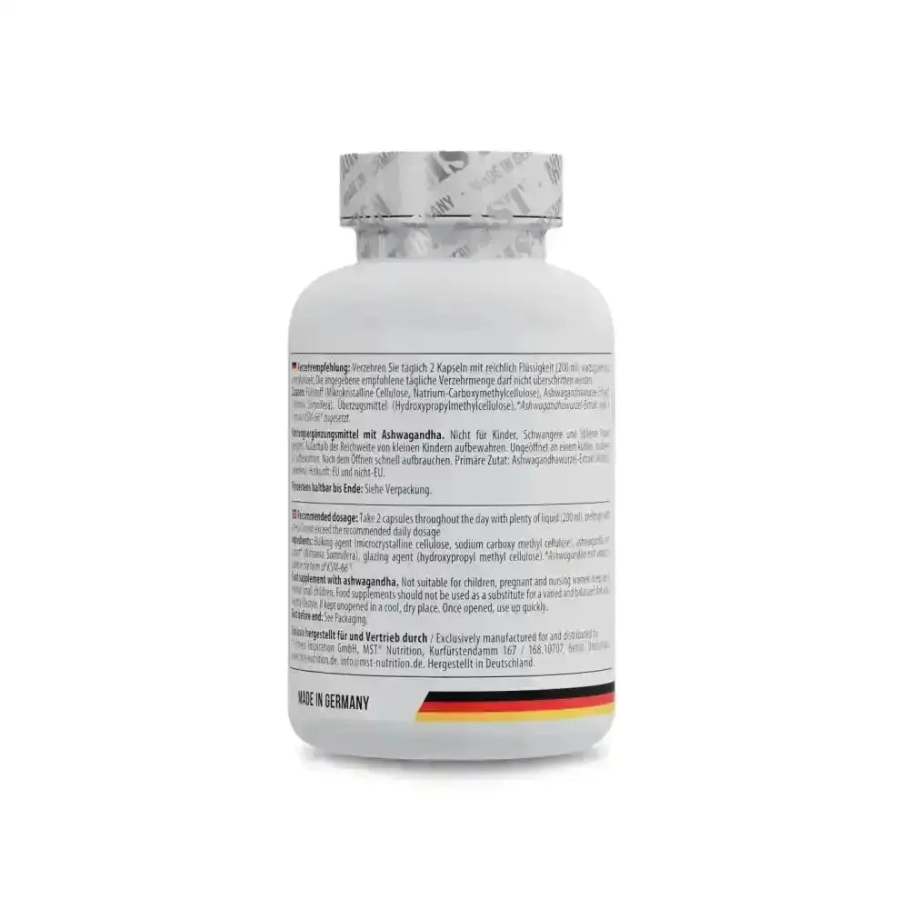 Weiße MST Ashwagandha KSM-66® Flasche für natürliche Nahrungsergänzung