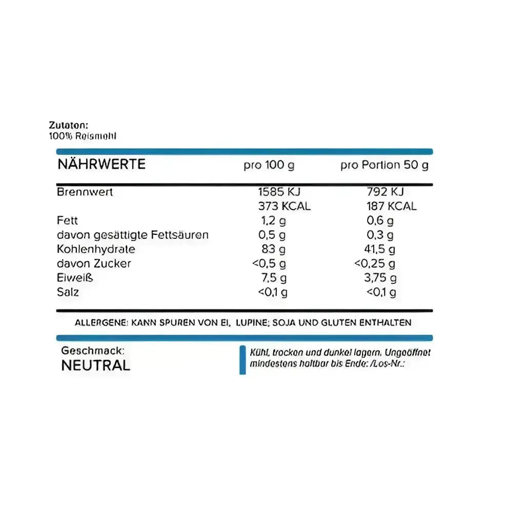 NNT Reispudding 1500 g Nährwerttabelle für leckeren Reispudding 1500 g