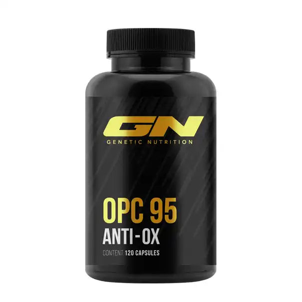 Schwarze Flasche mit Antioxidantien-Kapseln für Muskelerfolg und Protein-Shot