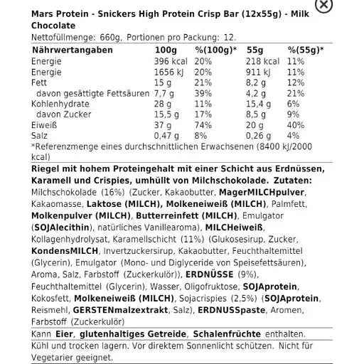 Snickers HI Protein Crisp Bar 12x55g - Milk Chocolate